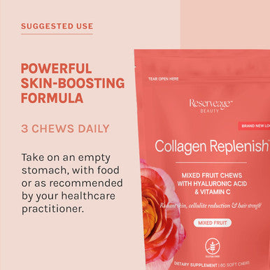 Reserveage Beauty, Collagen Replenish Chews, Supplement For Skin Care And Hair Growth, Supports Collagen And Elastin, Nail Care Supplement, 60 Soft Chews (20 Servings)