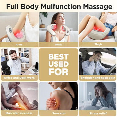 Bear 4D Deep Neck Massager With Heat, Cordless Shiatsu Neck Massager, Electric Kneading Massage Pillow For Pain Relief Office, Car, Massager For Neck, Back, Shoulder And Leg, Gifts For Mom Women Men