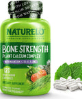 NATURELO Bone Strength - Plant-Based Calcium, Magnesium, Potassium, Vitamin D3, VIT C, K2 - GMO, Soy, Gluten Free Ingredients - Whole Food Supplement for Bone Health - 120 Vegan Friendly Capsules