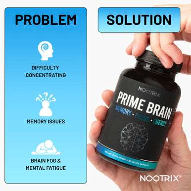 Nootrix Prime Brain Supplement | Nootropic For Memory, Focus & Cognitive Function Support | Promotes Healthy Energy & Mood With Lion'S Mane Mushroom, Vitamin B12, L Theanine & Gaba | 30 Vegan Capsules