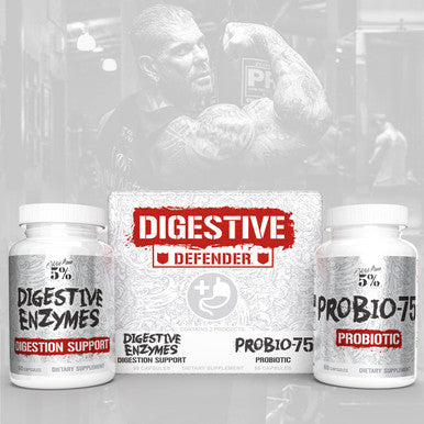 Rich Piana 5% Nutrition Digestive Defender | Probio-75 & Digestive Enzymes Digestion Supplement | Premium Quality Digestive Enzymes with Probiotics and Prebiotic Fiber | 120 Gelatin Capsules (30 Svgs)