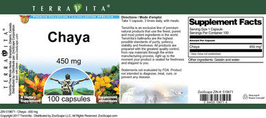 Terravita Chaya - 450 Mg (100 Capsules, Zin: 519671) - 2 Pack