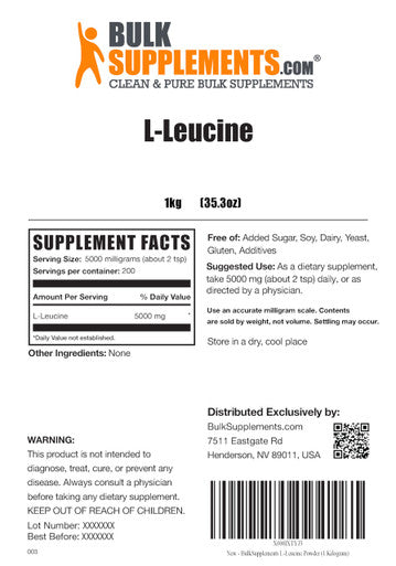 Bulksupplements.Com L-Leucine Powder - Leucine Supplements, Leucine Amino Acid - Bcaa Supplements, Leucine Powder - Unflavored & Gluten Free, 5000Mg Per Serving, 1Kg (2.2 Lbs)