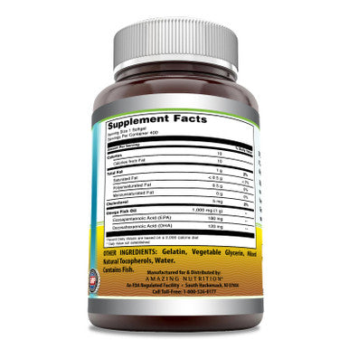 Amazing Omega Fish Oil Supplement | Omega-3, 180 Mg Epa. 120 Mg Dha | 1000 Mg | 400 Softgels | Non-Gmo | Gluten-Free | Made In Usa