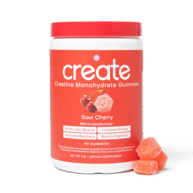 Create Creatine Monohydrate Gummies for Men & Women | 1.5g Creatine per Gummy for Muscle Strength Endurance Recovery & Focus | Vegan Non-GMO Gluten-Free | Premium Sour Cherry Flavor | 90 Count