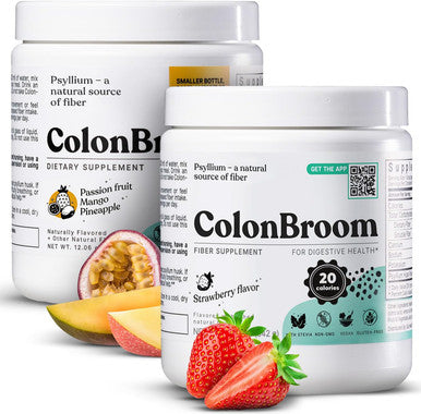 Colonbroom Psyllium Husk Powder (Strawberry & Tropical Fruits) - Colon Broom Colon Cleanse For Bloating Relief & Gut Health - Fiber Powder Drink - Vegan, Gluten , Non-Gmo Fiber Powder Supplement