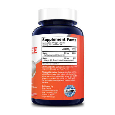 NusaPure Flush Free Niacin 500mg 200 caps (Non-GMO & )