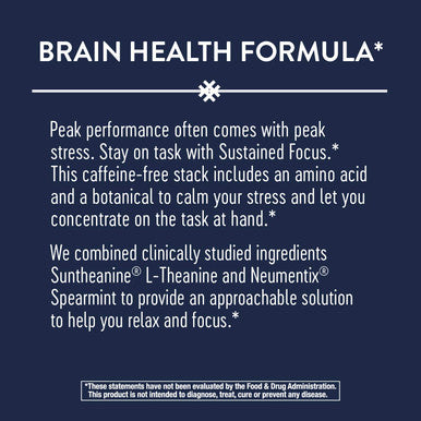 Natures Way Sustained Focus Nootropic, Brain Health*, Improved Focus & Concentration*, with L-Theanine, 60 Capsules