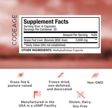 Codeage Grass Fed Beef Liver Supplement Superfood ze Dried Non-Defatted Desiccated Beef Liver Glandulars Bovine Pills Pasture Raised Beef Vitamins Non-GMO Liver Meat 180 Capsules