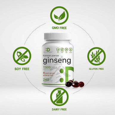 Deal Supplement Korean Red Panax Ginseng Root Extract 7500mg Serving 240 Softgels 150mg Active Ginsenosides