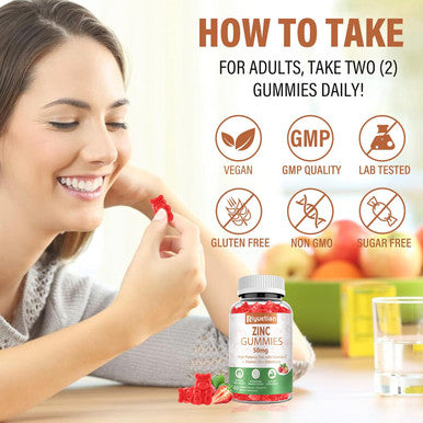 Zinc Gummies - 50Mgzinc Gummies Vegan Immune Health - Non-Gmo, Vegan - Natural Antioxidant Zinc Supplements For Men & Women - Vitamin C And Zinc Gummies - 2 Pack