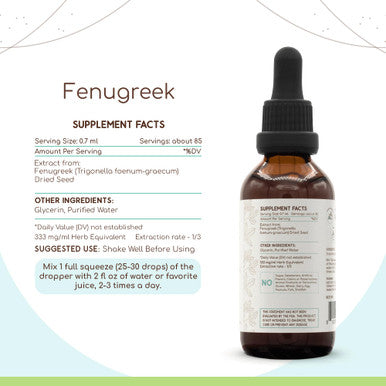 Fenugreek B60 Alcohol-Free Herbal Extract Tincture, Concentrated Liquid Drops Natural Fenugreek (Trigonella Foenum-Graecum) (2 Fl