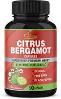 Organic Cadane Citrus Bergamot Supplement Extract Capsules 10300Mg 90 Capsules & Berberine Olive Guggul Garlic Pine Bark Black Pepper | Supports Overall Health Immune System | 3 Months Supply