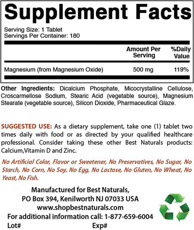 Best Naturals Cinnamon 500 mg & Magnesium Oxide 500 mg