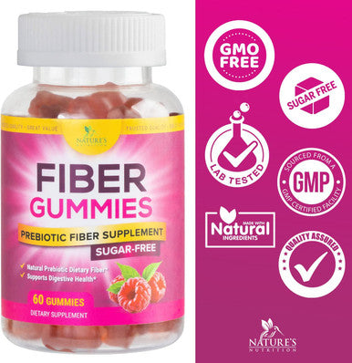 Fiber Gummies - Sugar-Free Gummy Supplement, 4g Soluble Fiber per Serving - Natural Prebiotic Fiber Supplement Supports Daily Digestive Health & Regularity - Raspberry Flavor Gummy - 60 Gummies
