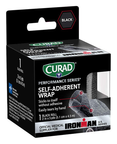 Curad IRONMAN Self-Adherent Athletic Wrap Official IRONMAN Medical Supplier Black 2 inches x 5 yards Compression Support for Sports Injuries Joint Stability and Muscle Recovery 3 Count