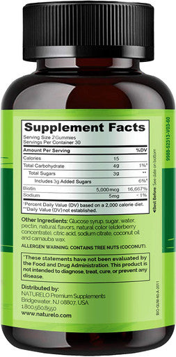 NATURELO Biotin Gummies - Supports Healthy Hair, Skin & Nails - High Potency 2500 mcg - Non GMO, Gluten Free - 60 Gummies