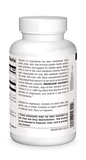 Source s Magnesium Ascorbate, 1000 Mg Tablet, 120 Count
