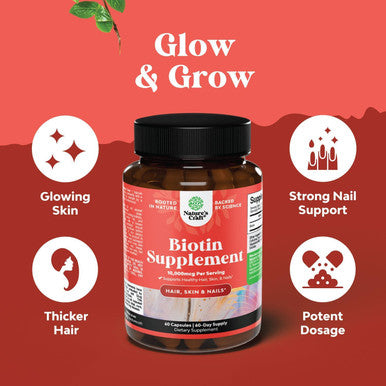 Natures Craft 10000 mcg Pure Biotin Pills for Women Men - Promotes Thicker and Fuller Hair. Natural Supplement for Shiny Thick Hair Growth - Vegetarian Vitamin Capsules - Get Clear Skin Strong Nails