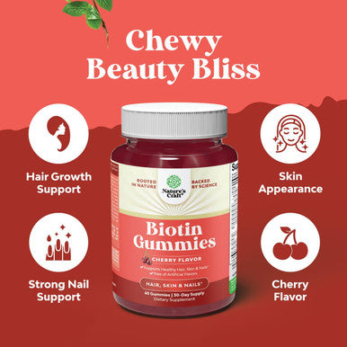 Natures Craft Natural Biotin Gummies for Hair Growth - Biotin Vitamins Hair Skin and Nails Gummies for Women and Men - Biotin Hair Growth Vitamins for Women with Pantothenic Acid and Biotin Hair Gummies