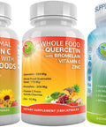 Complete Daily Vitamins Quercetin With Bromelain Supplement Bundle Up With Multivitamin Plus For Men Women With Iron And Liposomal Vitamin C Liquid Gel For Immune Respiratory Digestive Support