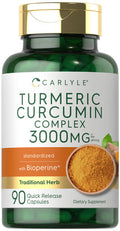 Carlyle Turmeric Curcumin With Black Pepper 3000Mg | 90 Powder Capsules | Complex Supplement With Bioperine | Non-Gmo, Gluten