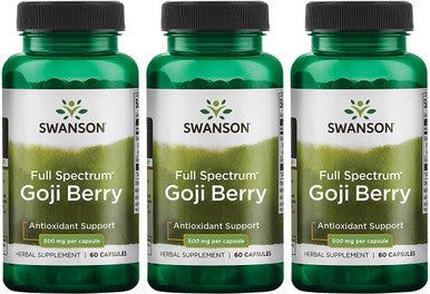 Swanson Goji Berry "Wolfberry" Livery Kidney Eye Support 500 Milligrams 60 Capsules (3 Pack)