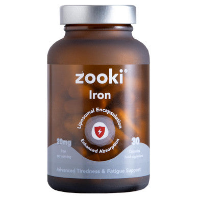 Zooki 100mg Liposomal Iron Bis-Glycinate Capsules 4X Higher Absorption Support Red Blood Cells Immunity Energy Natural Ingredients (30 Servings)