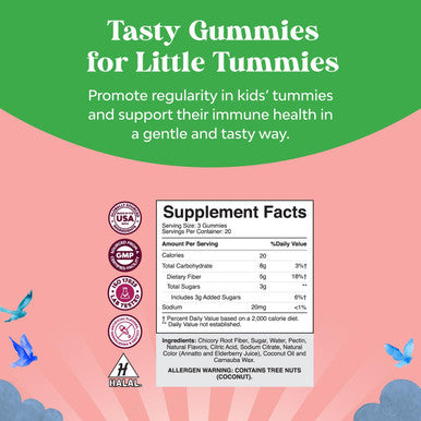 Natures Craft Kids Fiber Gummy Prebiotics Supplement - Soluble Fiber Gummies for Kids for Easing Constipation and Supporting Digestive Health Kids Fiber Gummies Immune System Booster Delicious Gummy Vitamins