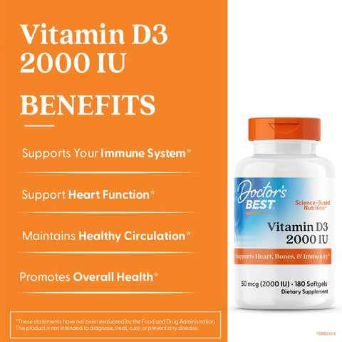 Doctor'S Best Vitamin D3 2000 Iu Softgels For Men & Women - Vitamin D Supplement For Immune System & Heart Health Support 50 Mcg Per Serving Vit D 3 Non Gmo Gluten Free Soy Free 180 Softgels