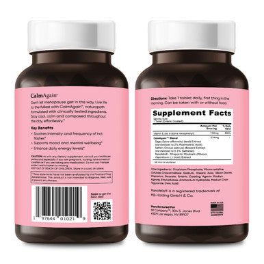 BB Company CalmAgain for Menopause Anxiousness Mood Balance for Women | Stay Calm Lower Cortisol Fewer Mood Swings | Siberian Rhubarb Sage Saffron | Menopause Relief | 30 Ct