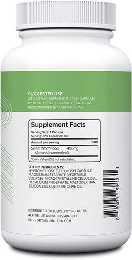 Nui Nutra Wormwood Supplement | 450mg | 100 Capsules | Immune & Digestive System Support | Powerful Antioxidant & Cleansing Properties | Gut & Liver Support
