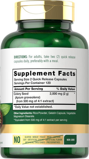 Carlyle Celery Seed Extract Capsules | 2000mg | 240 Count | Traditional Herb Supplement | Non-GMO and Gluten Formula