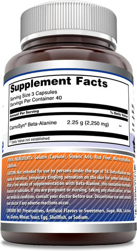 Amazing Nutrition Formulas Beta Alanine Supplement | 2250 Mg Per Serving | 120 Capsules | Non-GMO | Gluten- | Made in USA