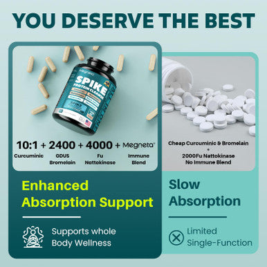 Megneta Spike Support - Nattokinase 20000 Fu/G Bromelain 500Mg & Curcumin 800Mg Triple-Action Enzyme Complex With Quercetin & Dandelion Cardiovascular Circulatory Antioxidant & Immune Support