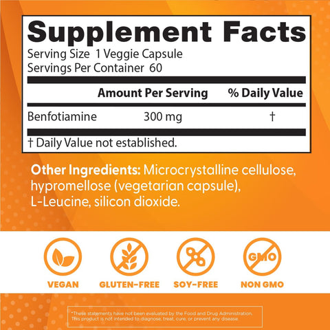 DoctorS Best Benfotiamine 300 With Benfopure Helps Maintain Healthy Glucose Metabolism NonGmo Vegan Gluten Soy 300 Mg 60 Veggie Caps