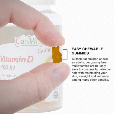 Canvita Halal&Vegan Vitamin D 400IU for Kids All-in-One for Immunity Normal Growth and Development of Bones and Teeth with Vegan Ingredients and GMP-Approved Delicious Chewable Gummy
