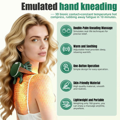 Lrthyonis Shoulder & Neck Massager With Heat 4D Kneading Neck Massager With Bionic Finger Design Deep Tissue Massage To Relieve Muscle Tension Home & Office Use (Green)