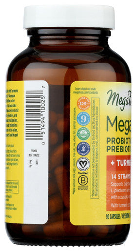 MegaFood Megaflora Probiotic + Prebiotics + Turmeric - Probiotics For Women & Men - Probiotics For Digestive Health - 50 Billion Cfus - 14 Strains - Vegan - Non-Gmo - 90 Caps (45 Servings)