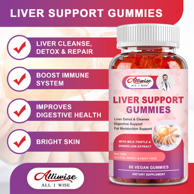Alliwise Liver Support Gummies With Milk Thistle & Dandelion Extract, 80% Silymarin Extract, Liver Cleanse Detox & Repair, Natural Liver Health Formula