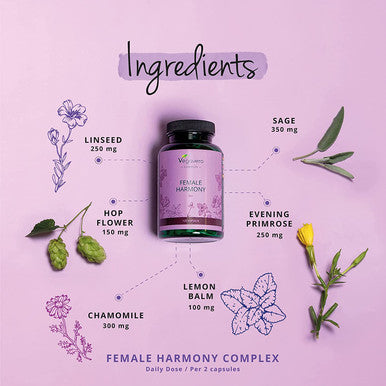 Menopause Support VegaveroÃƒâ€šÃ‚Â® | 100% Natural | 120 Vegan Capsules | Without Soy | Evening Primrose, Sage, Lemon Balm, Chamomile and Hops | Hot Flushes & Night Sweats Relief Supplement