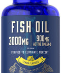 Fish Oil 3000Mg | 900Mg Omega 3 | 90 Softgels | Lemon Flavor | Non-Gmo And Gluten Free Supplement