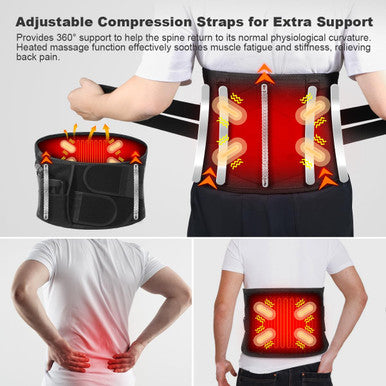 Cordless Heating Pad Back Massager Brace For Lower Back Pain Relief, Heated Back Brace Vibration Wrap With Rechargeable Battery, Warmer Lumbar Support Belt With Massage For Cramps (L)