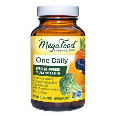 MegaFood One Daily Iron Free Multivitamin - Multivitamin For Women And Men - With Real Food - Immune Support Supplement - Bone Health - Energy Metabolism - Vegetarian; Non-Gmo; No Iron - 90 Tablets