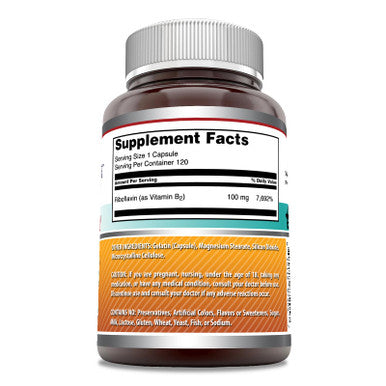 Amazing Formulas Riboflavin 100 Mg 120 Capsules Supplement | Vitamin B2 | Non-Gmo | Gluten Free | Made In Usa