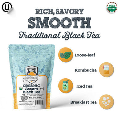 Fermentaholics Usda Organic Loose-Leaf Assam Black Tea - Perfect For Homebrewing Kombucha Hot Tea And Iced Tea - Ou her Premium Taste Aroma And Flavor
