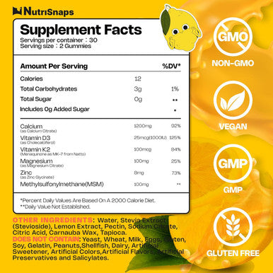 Sugar Calcium Citrate Gummies 1200Mg With Vitamin D3 K2, Magnesium, Zinc, Msm For Men & Women, Bone, Muscle, Immune Support, Ultimate Absorption Calcium Supplement, Vegan, 60 Count