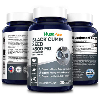 Full Spectrum Black Cumin Seed Extract 4500mg 180 Veggie Powder Caps (Extract Ratio 10:1, Non-GMO & ) Non-Oily