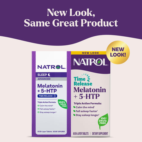 Natrol Melatonin 5-Htp Time Release Sleep Aid Triple Action Formula Calm The Mind Fall Asleep Faster And Stay Asleep Longer 60 Bi-Layer Tablets Up To A 60 Day Supply