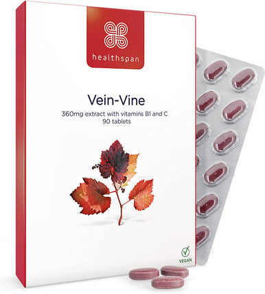 Healthspan Vein Vine 360mg | 90 Tablets | Red Vine Leaf Extract | Added Vitamins B1 & C | Vegan